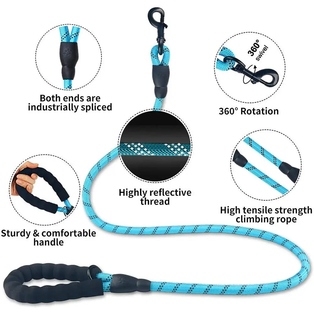 Heavy Duty No Pull Dog Leash for Large Dogs, Chew Resistant Reflective Rope Lead with Durable Material and Comfortable Padded Handle, Durable Outdoor Training Leash for Anti-Pull Control and Night Safety.