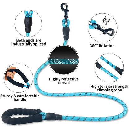 Heavy Duty No Pull Dog Leash for Large Dogs, Chew Resistant Reflective Rope Lead with Durable Material and Comfortable Padded Handle, Durable Outdoor Training Leash for Anti-Pull Control and Night Safety.