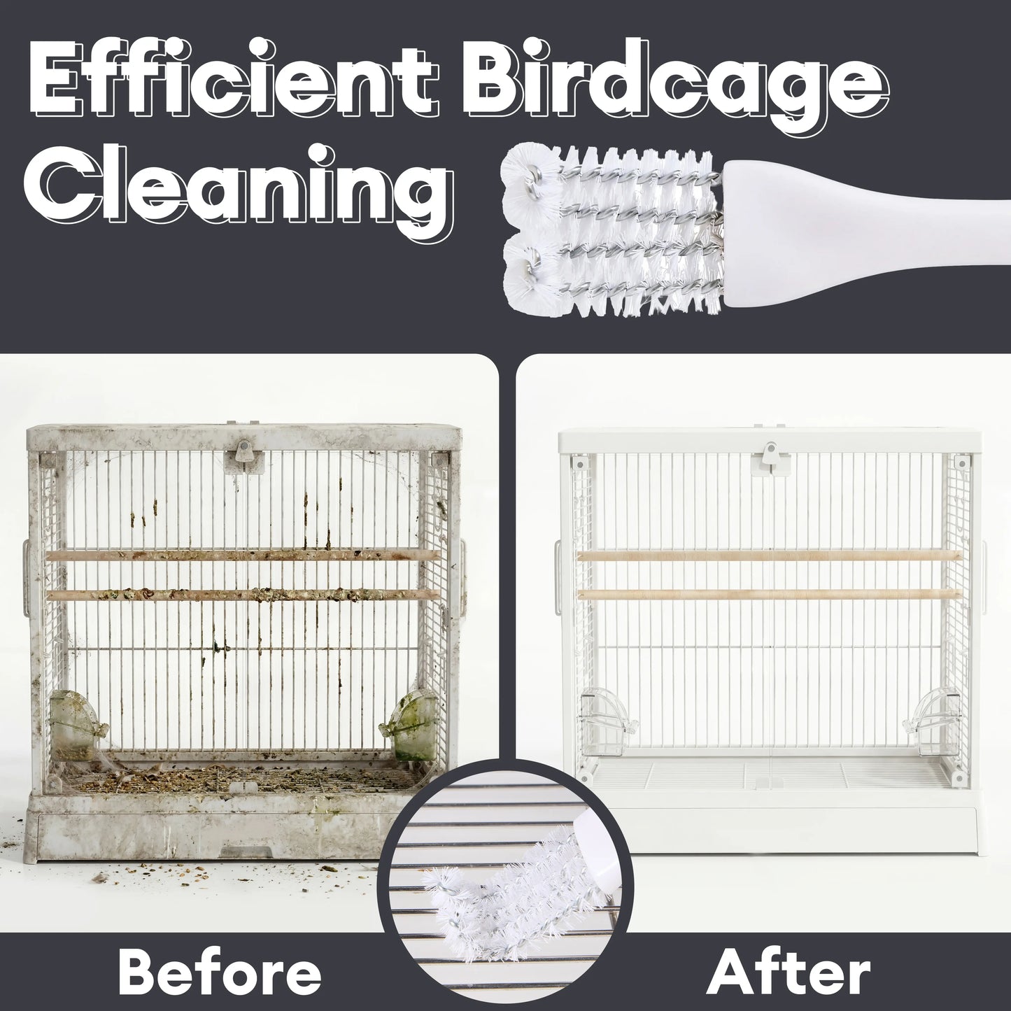 Bucatstate All-In-1 Bird Cage Cleaning Kit - Angled Brush, Poop Scraper for Parrot Cages & Accessories, All-In-One Tiktokshopspringglowup
