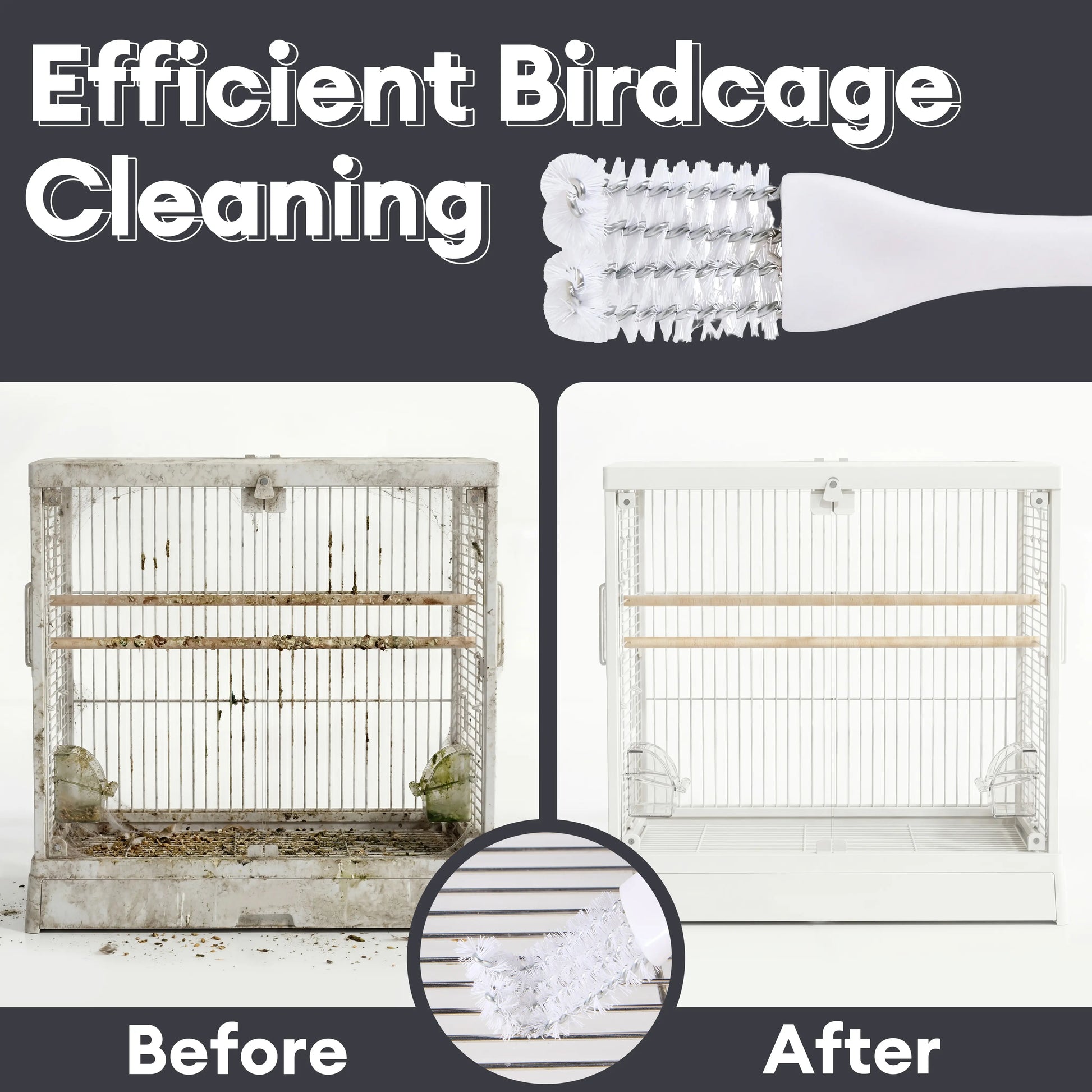 Bucatstate All-In-1 Bird Cage Cleaning Kit - Angled Brush, Poop Scraper for Parrot Cages & Accessories, All-In-One Tiktokshopspringglowup