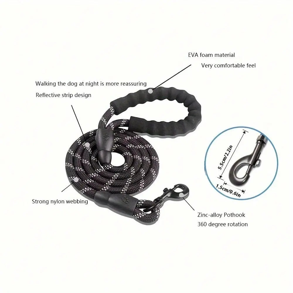 Heavy Duty No Pull Dog Leash for Large Dogs, Chew Resistant Reflective Rope Lead with Durable Material and Comfortable Padded Handle, Durable Outdoor Training Leash for Anti-Pull Control and Night Safety.