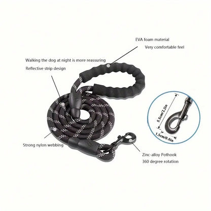 Heavy Duty No Pull Dog Leash for Large Dogs, Chew Resistant Reflective Rope Lead with Durable Material and Comfortable Padded Handle, Durable Outdoor Training Leash for Anti-Pull Control and Night Safety.