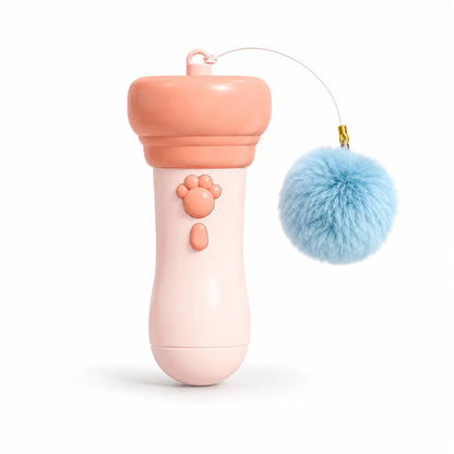Electric Cat Teaser Toy with Fluffy Pom Balls, Interactive Handheld Cat Wand Toy, Automatic Moving Cat Play Toy for Indoor Cats