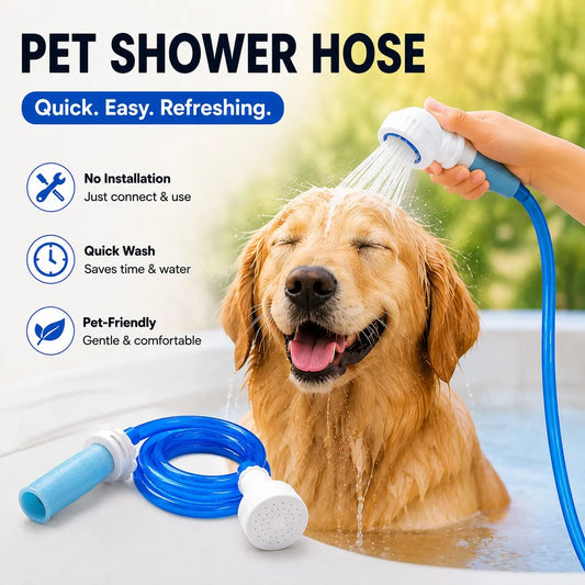 Pet Bath Tub Faucet Sprayer, 5 Ft Ultra-Flex Dog Shower Hose Adapter, Slip-On Pet Showerhead, No Install, Universal Size