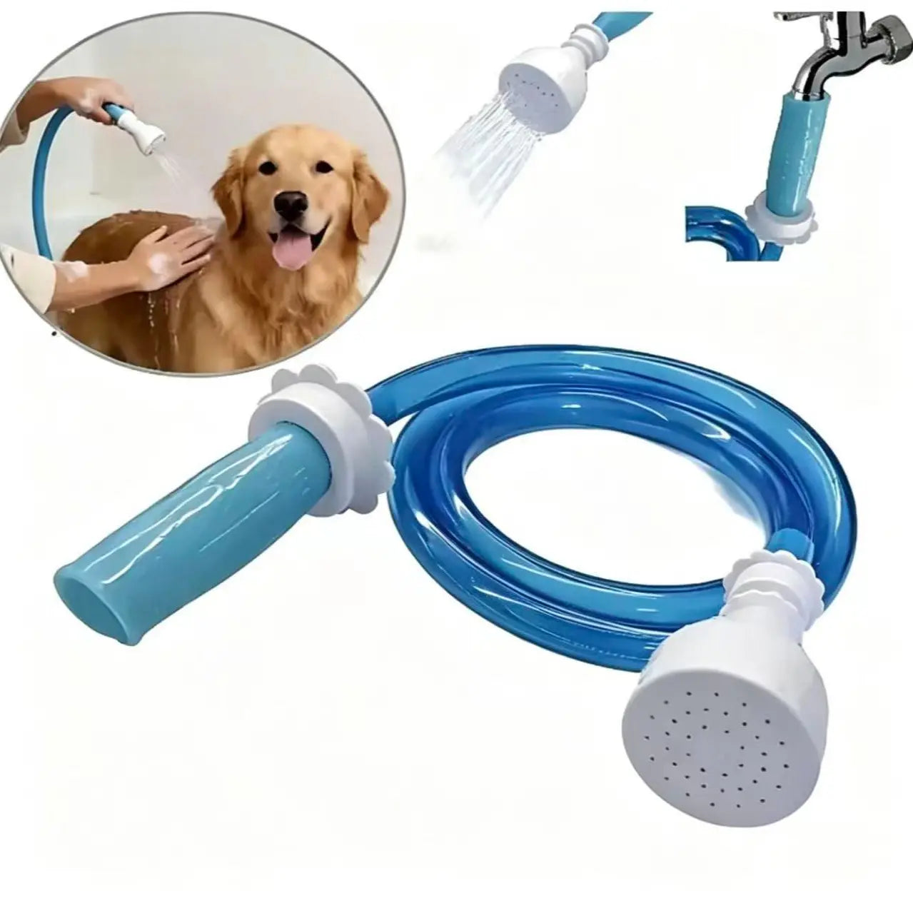Pet Bath Tub Faucet Sprayer, 5 Ft Ultra-Flex Dog Shower Hose Adapter, Slip-On Pet Showerhead, No Install, Universal Size