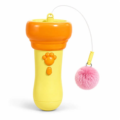 Electric Cat Teaser Toy with Fluffy Pom Balls, Interactive Handheld Cat Wand Toy, Automatic Moving Cat Play Toy for Indoor Cats