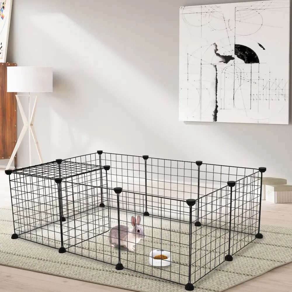 12 Pieces 14×14In Pet Playpen, Portable Large Plasticyard Fence Small Animals, Puppy Kennelcrate Fence Tent, Indoor Outdoor Portable Puppy Play Pen Cage for Guinea Pigs, Bunny, Ferrets, Hamsters, Hedgehogs,