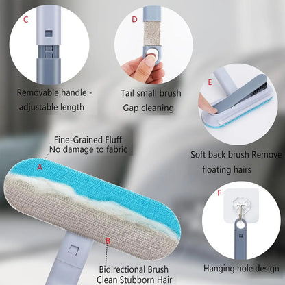 Lint Remover Brooms, 4-In-1 Reusable Pet Hair Remover, 17.7In Standard Handle No-Bend Tool for Dog & Cat Hair, Furniture & Car Seats (1-Pack)
