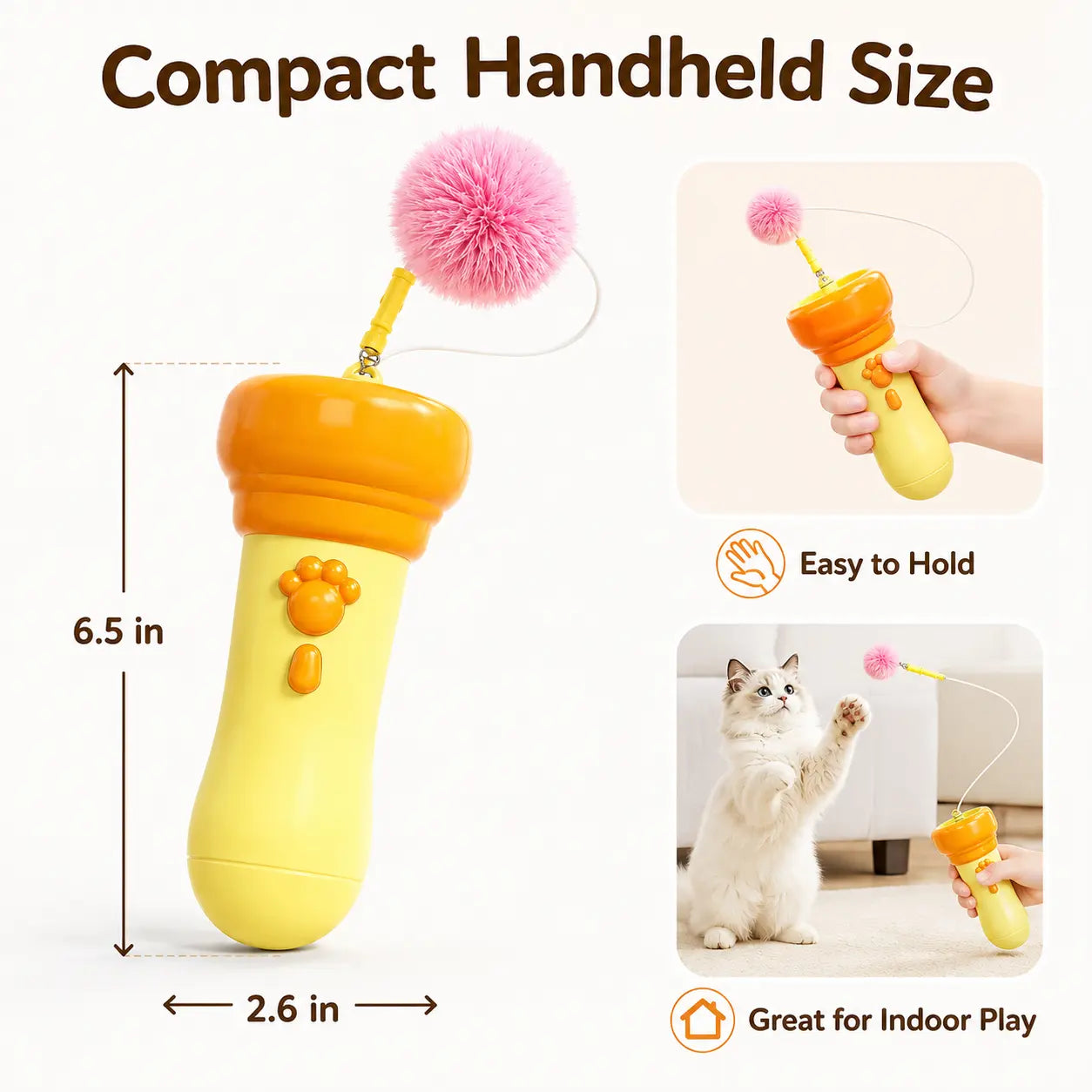 Electric Cat Teaser Toy with Fluffy Pom Balls, Interactive Handheld Cat Wand Toy, Automatic Moving Cat Play Toy for Indoor Cats