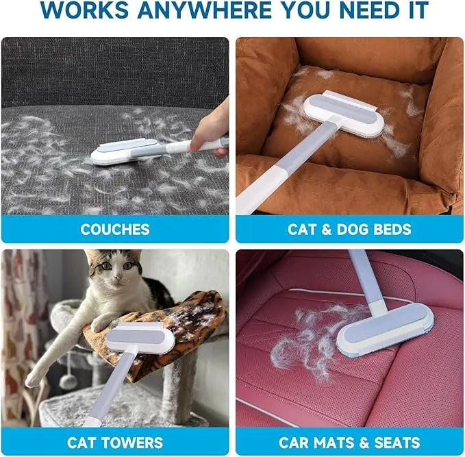 Lint Remover Brooms, 4-In-1 Reusable Pet Hair Remover, 17.7In Standard Handle No-Bend Tool for Dog & Cat Hair, Furniture & Car Seats (1-Pack)